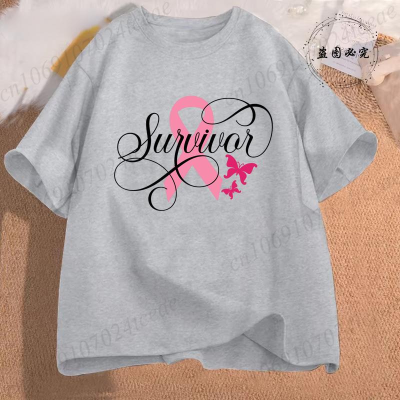 

Women Fashion T Shirt Pink Ribbon Print Girl Funny Y2K Tops Breast Cancer Womens Casual TShirt Tops Cancer Awareness Clothes S