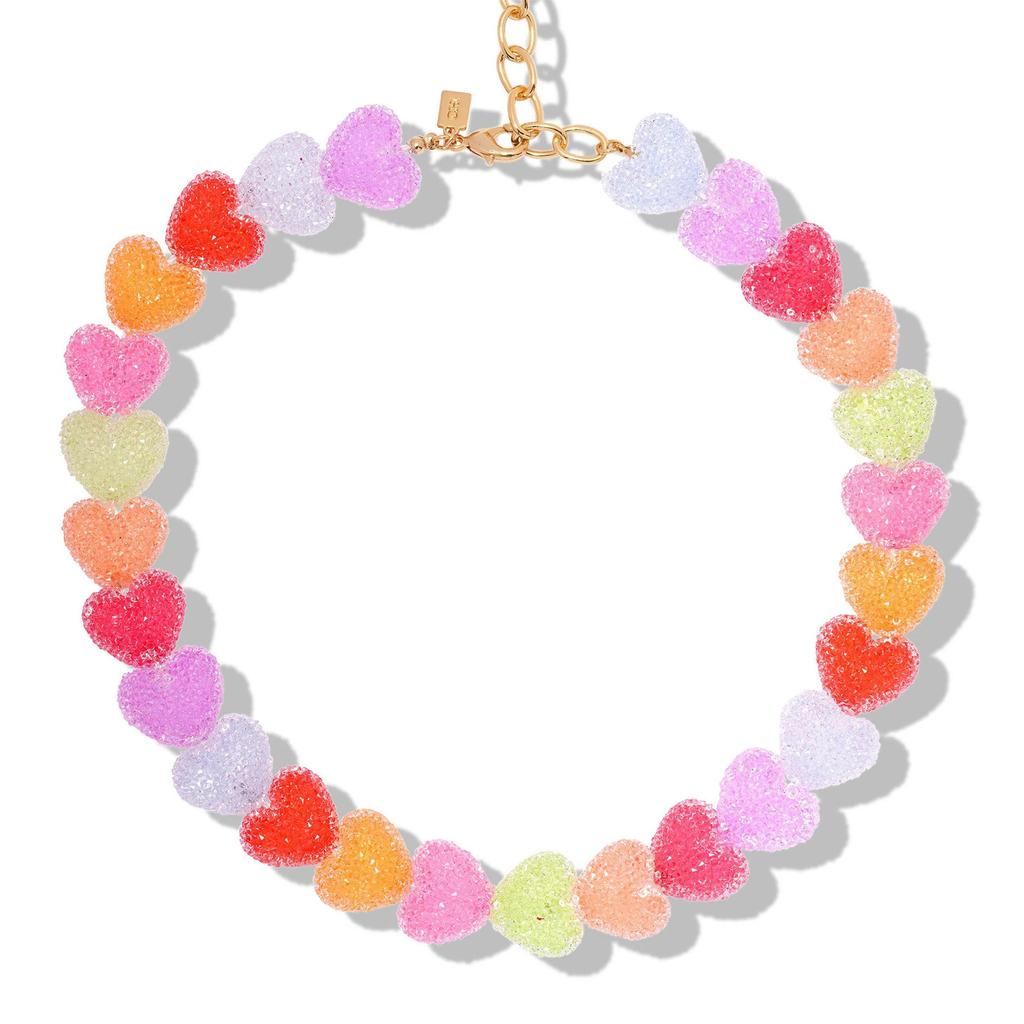 Cute Heart Shaped Resin Pendant Necklace Vibrant Colors Lightweight Comfort Adjustable Chain Accessory For Daily Wear