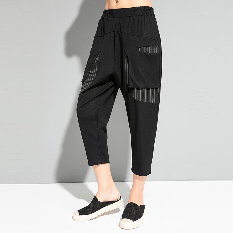 

Women s Summer Patchwork Striped Harem Pants with Pockets XXL чорний