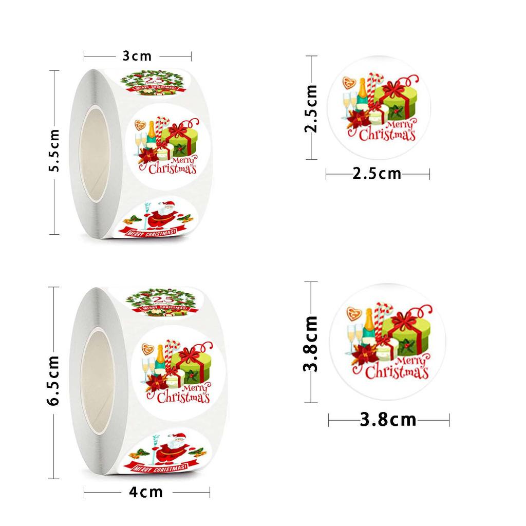 1 Roll with 500 Stickers Merry Christmas Stickers Cristmas Xmas Party Seal Labels Stickers For DIY Gifts Baking Package Envelope Stationery Decor