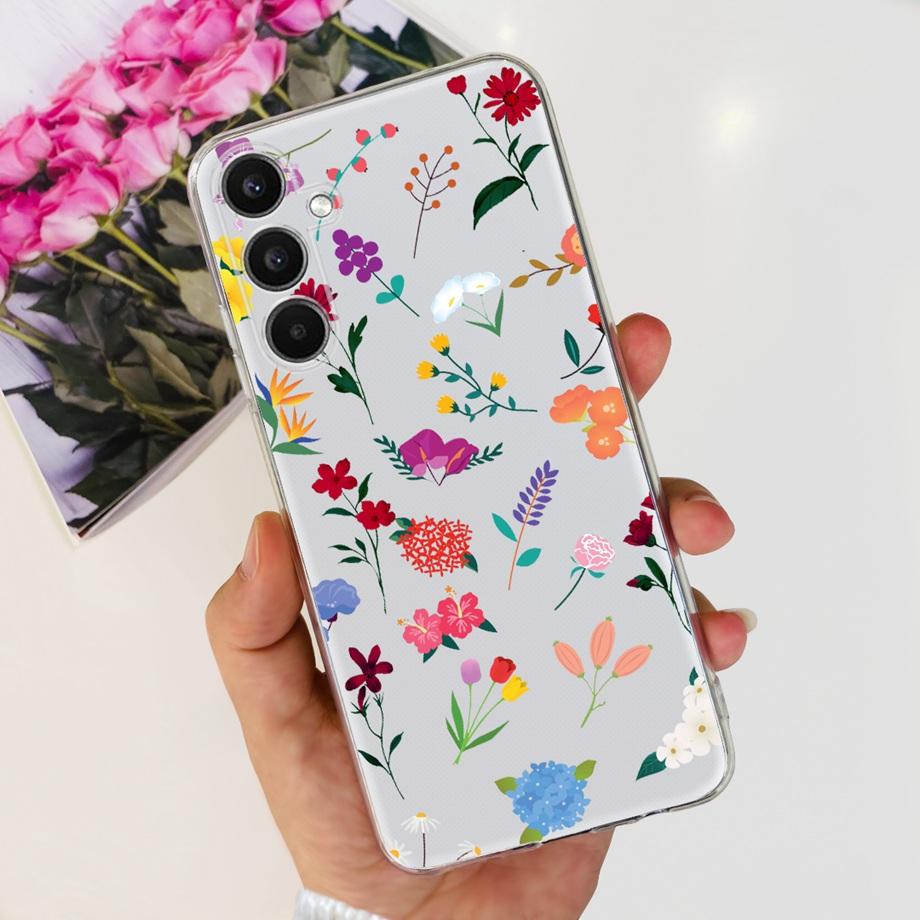 For Samsung Galaxy A24 4G Case Couple Lovely Heart Beautiful Flower Cover For Fundas Samsung A24 4G A245F A 24 Soft Clear Rubber