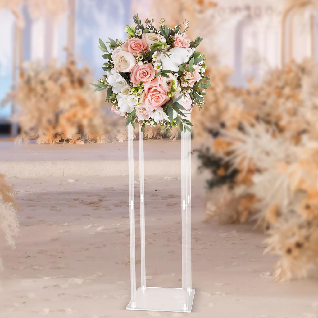 Elegant Clear Acrylic Wedding Centerpiece Stand,Rectangular Flower Display Vase,Tall Tabletop Decor,Crystal-Like Column Pillar