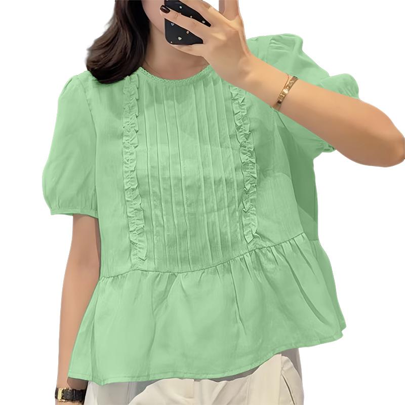 ZANZEA Dame Casual Rund Hals Løs Sommer Kort Erm Bluse
