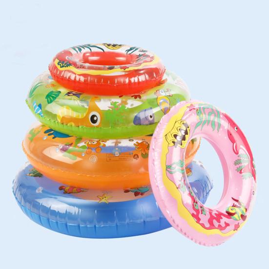 Swimming Ring Strong Buoyancy Good Sealing Cartoon Inflatable Toughness Water Entertainment Kid Colorful Swimming Circle Beach Supply