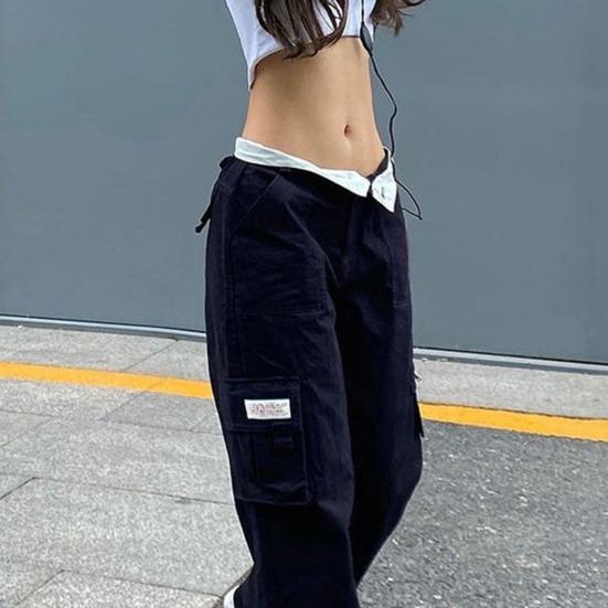 Women Cargo Pants Straight Low Waist Baggy Pants Wide Leg Multi Pockets Work Trousers Comfy Streetwear Female Trousers
