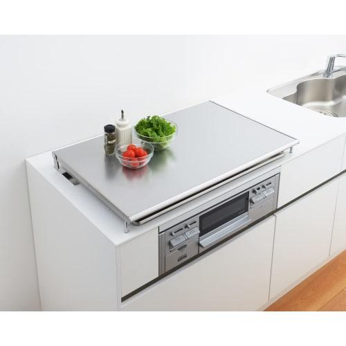 Yoshikawa Gas Stove Exhaust Vent Cover, Oil Splash Guard, 75cm X 52cm Deep, Silver, Made In Japan, Induction Cooktop Grill Cover, Super Embossed, Fits