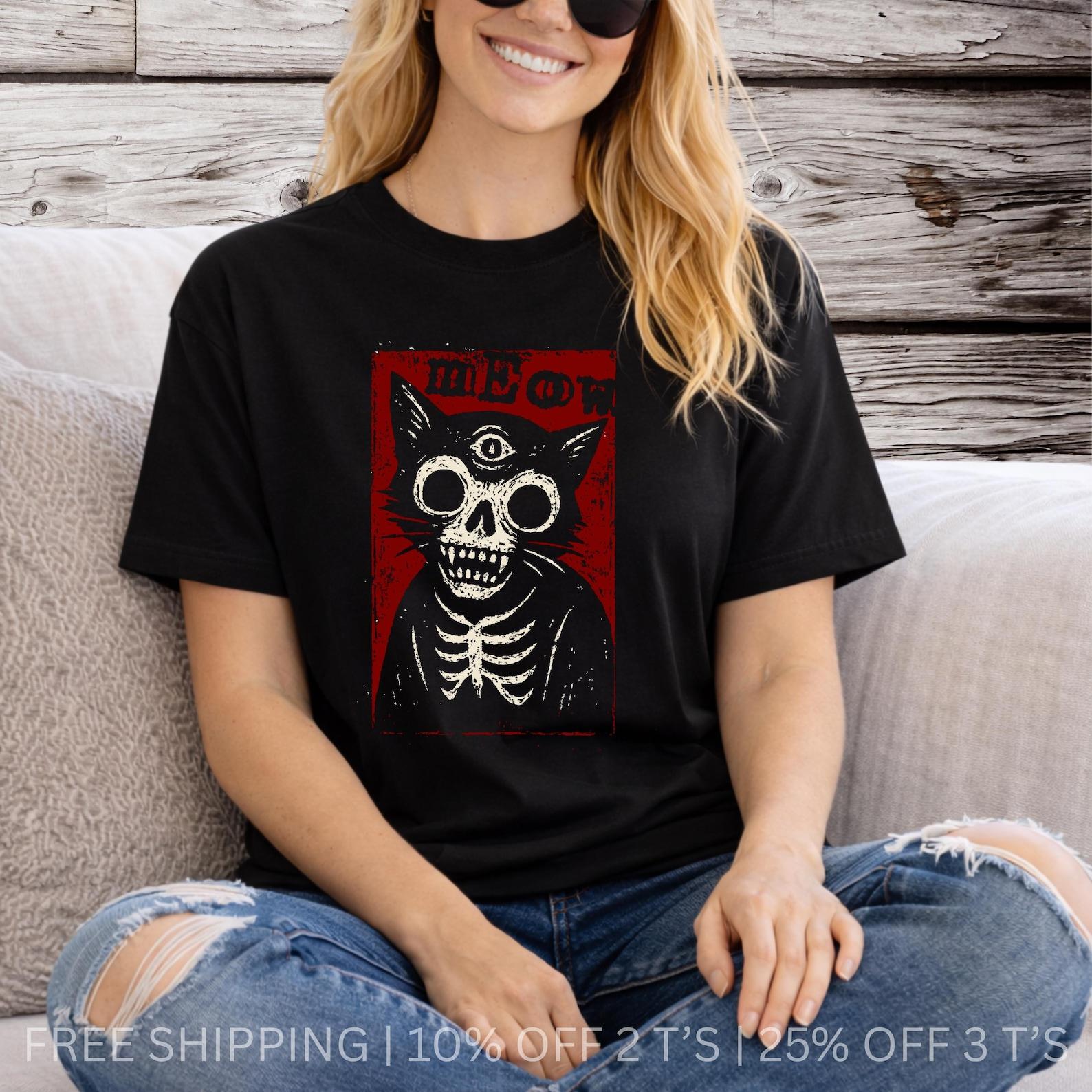 Third Eye Skeleton Cat – Occult Grunge MEOW Graphic T Shirts L