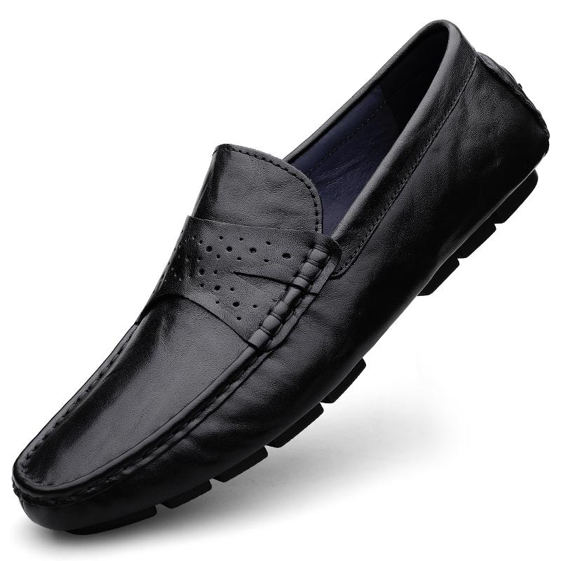 

Fashion Mens Genuine Leather Office Casual Shoes Slip on Designer Black Brown Men Loafers Non Slip Breathable Driving Flats Walking Work 45