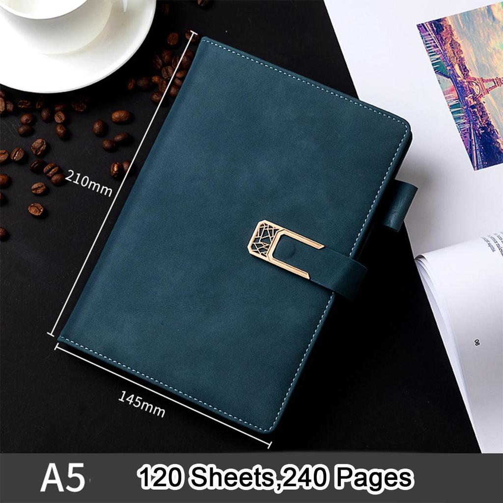 A5 Buckled Leather Student Subject Notebook, Business Notepad, Meeting Record Book, Thickened Diary, Travel Log, 120 Sheets 240 Pages
