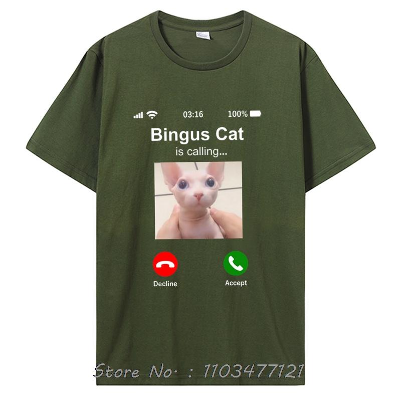 Lustiges Bingus-Katzen-T-Shirt mit Aufdruck „Cat Is Calling“ – Sommer-Style, Grafik, Baumwolle, Streetwear, Kurzarm, Geschenkidee zum Geburtstag, Herrenbekleidung