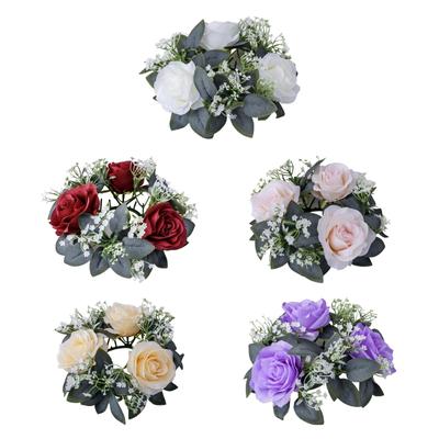 Artificial Floral Candle Ring for Pillar Candle Greenery Small Fake Candle Holder for Party Thanksgiving Day Home Table Dinner