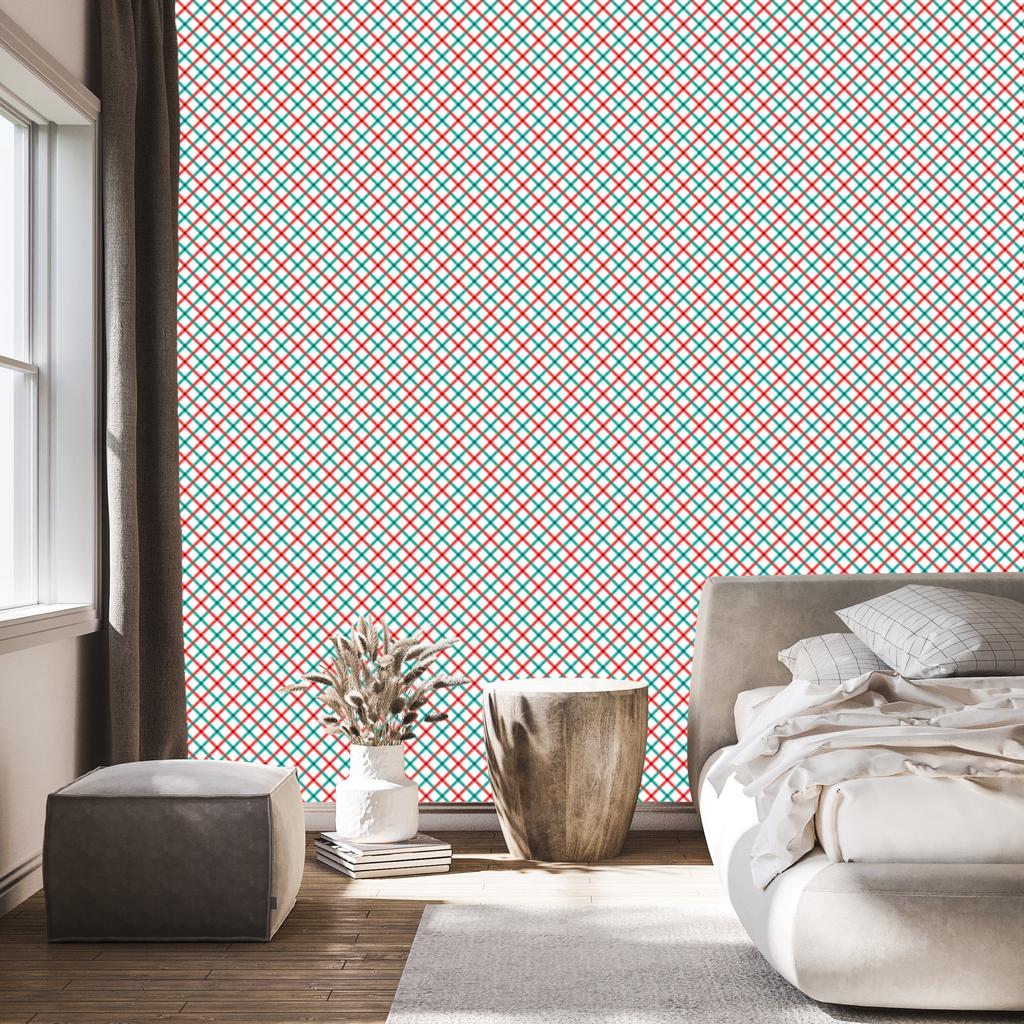Vichy Coral and Mint Plaid Wallpaper for Living Room and Bedroom 50x1000