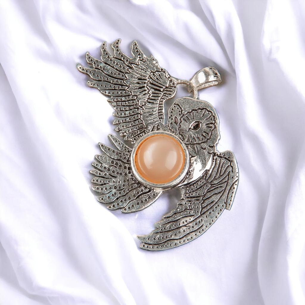 925 Sterling Silver Multi Gemstone Owl Designer Good Luck Jewelry Pendant 1.3" CP-16