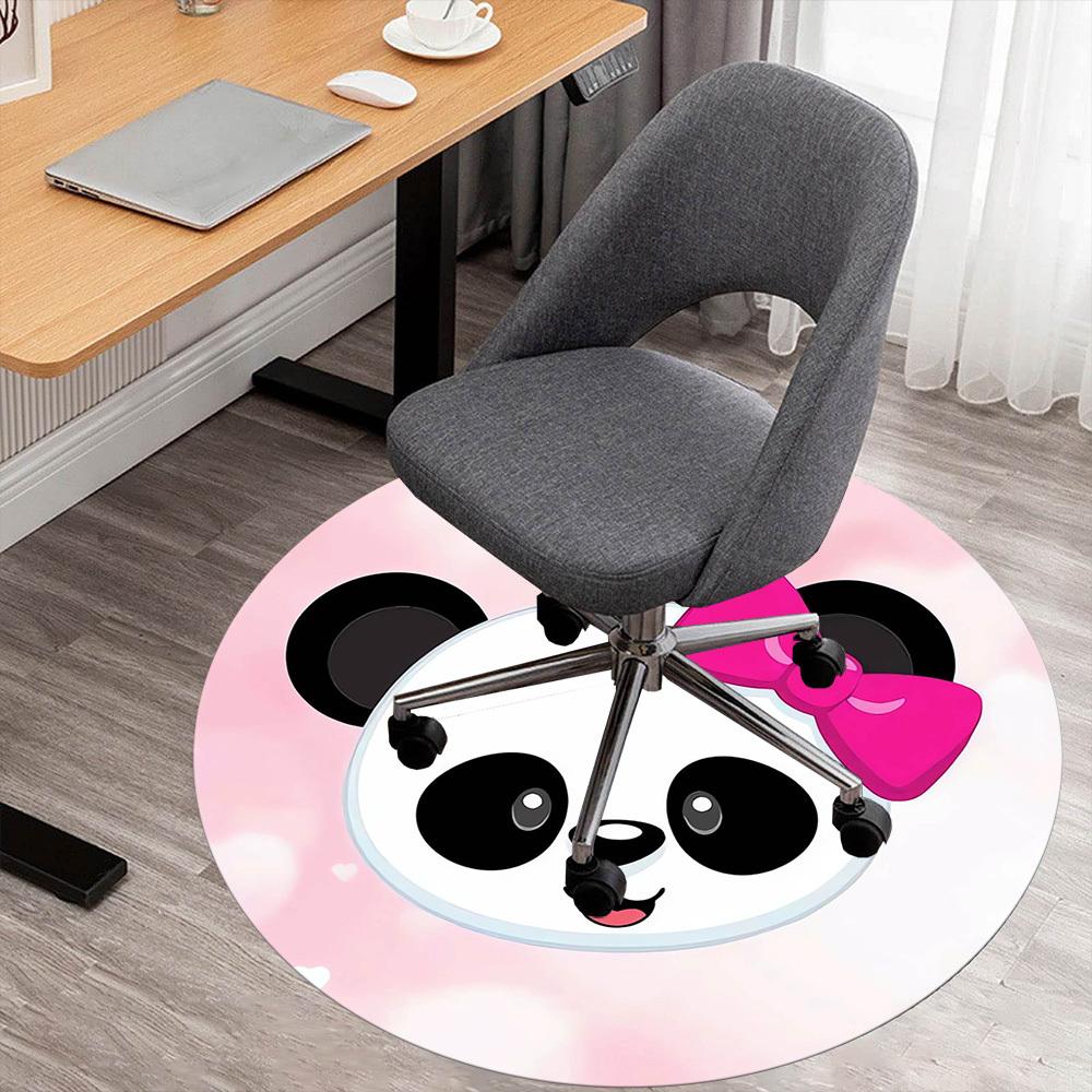 1pc Panda Bow Round Chair mat Area Rug - Non-Slip, Floor Mat for Office, Bedroom, home decor Christmas Gift p0811252