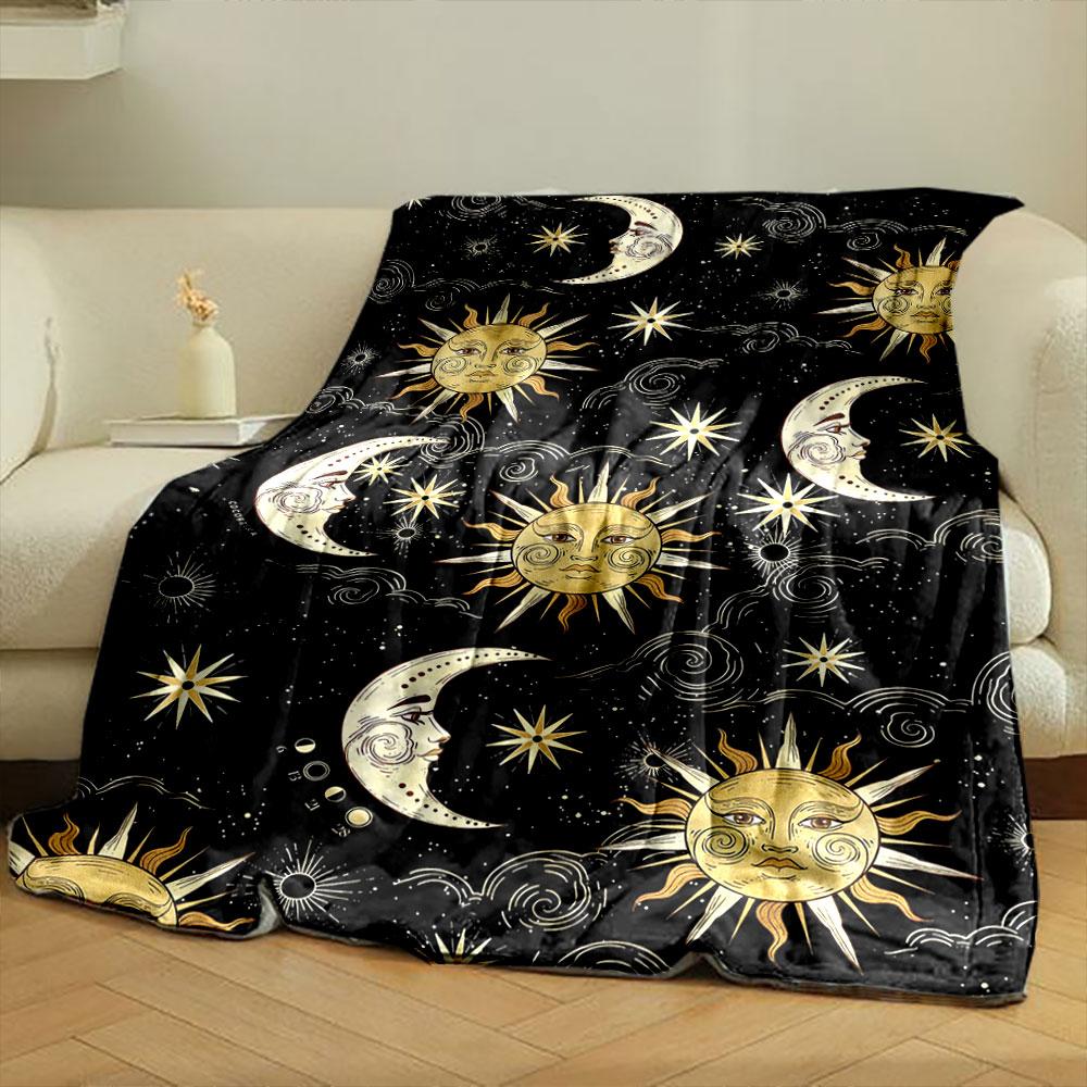 Vintage Sun Moon Stars Blanket bedroom Blanket for Livingroom Couch lunch break Soft throw for Friend's festival Gift
