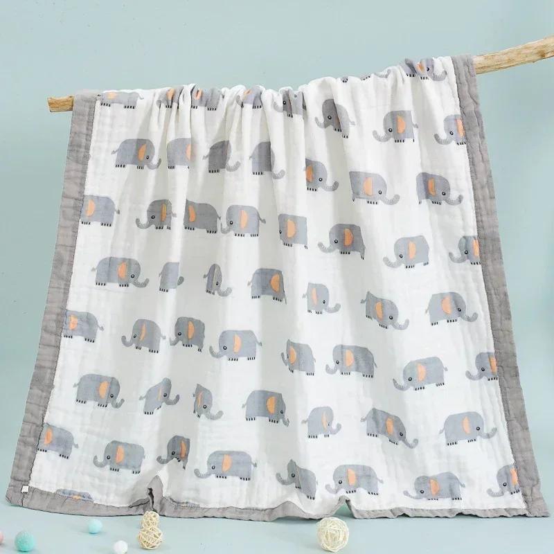 Cartoon Baby Blankets Summer Newborn 6 Layers Thicken Soft Cotton Muslin Swaddle Wrap Stuff Infant Boys Girls Blanket 110*110CM