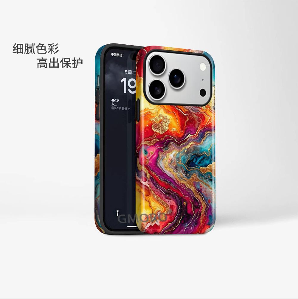 European and American Abstract Art Oil Painting Smudged Gilt Thread Apple 14 Magnetic Mobile Phone Case Film Two-in-one iPhone17