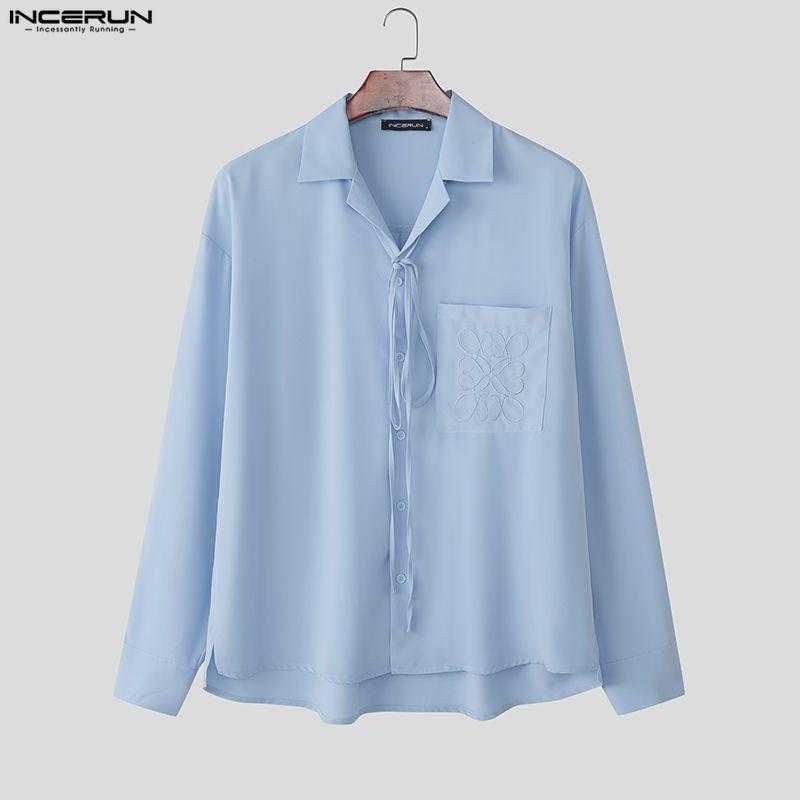 INCERUN Elegant Men Shirts Long Sleeve Button Up Casual Oversized Tops