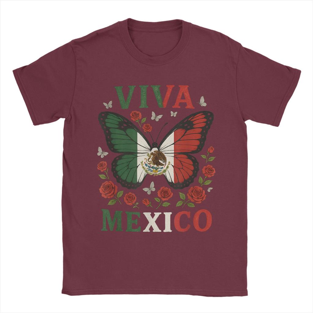 Men's T-Shirt Viva Mexico Butterfly Funny Pure Cotton Tee Shirt Short Sleeve  T Shirts O Neck Clothes 4XL 5XL
