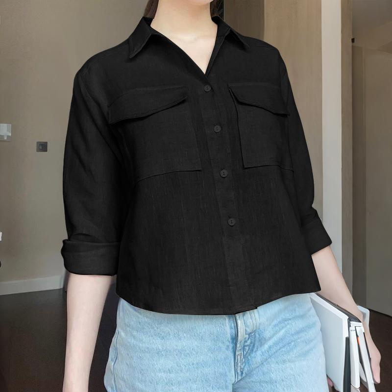 

ZANZEA Женская повседневная блузка с отложным воротником и рукавом 3/4 5XL чёрный