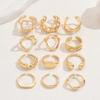 1 Set Stackable Rings Set V-Shaped Geometric Finger Rings Flower Engraved