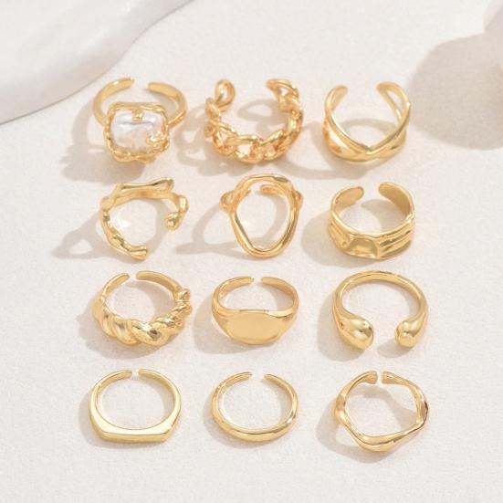 1 Set Stackable Rings Set V-Shaped Geometric Finger Rings Flower Engraved