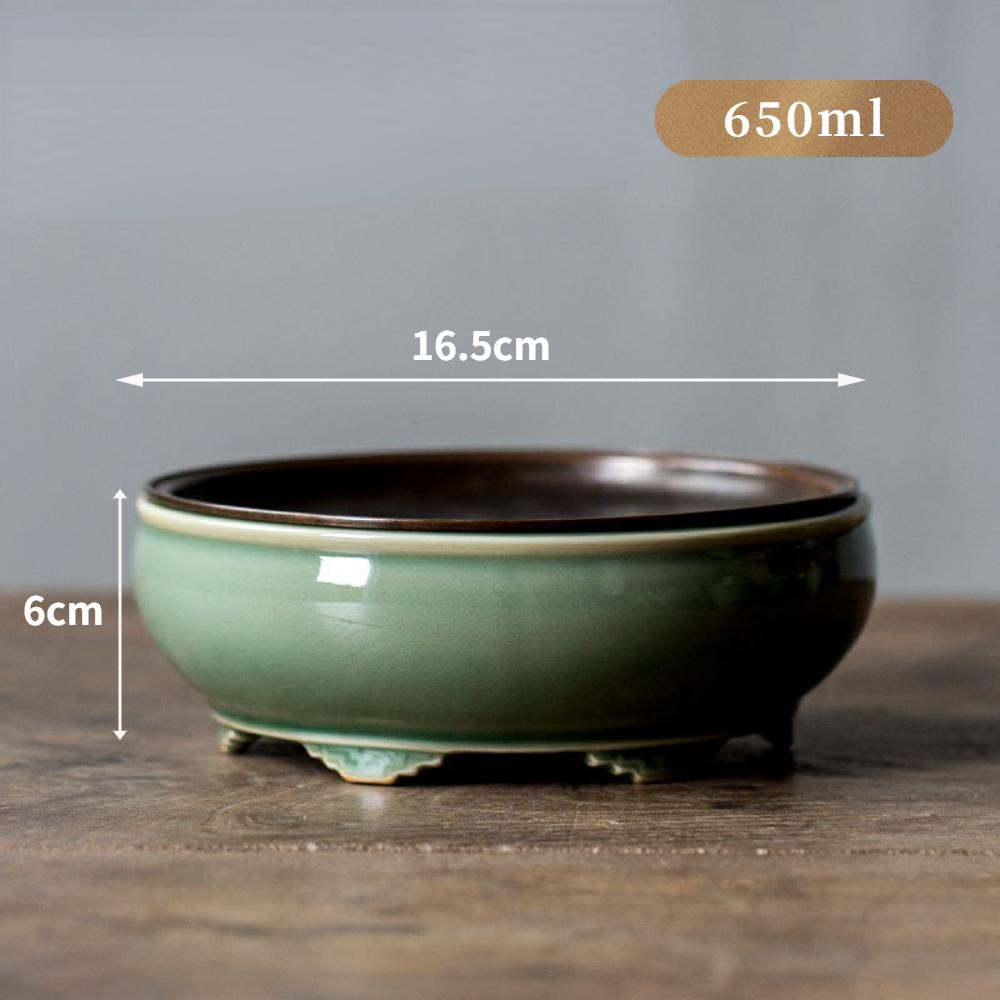 Handmade Yue Kiln Celadon Pot Bearing Holder with Copper Lid Retro Six Tripods Water Storage Tea Tray Household Tea Ceremony