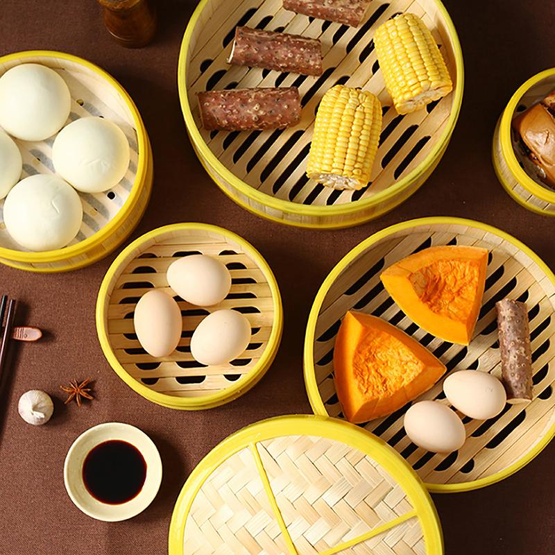 1Pc 5-6.5 Inch Cook Sticky Rice Chinese Food Making Handmade Steamer Basket With Lid Bamboo Kitchen Cookware Dumpling Steamer
