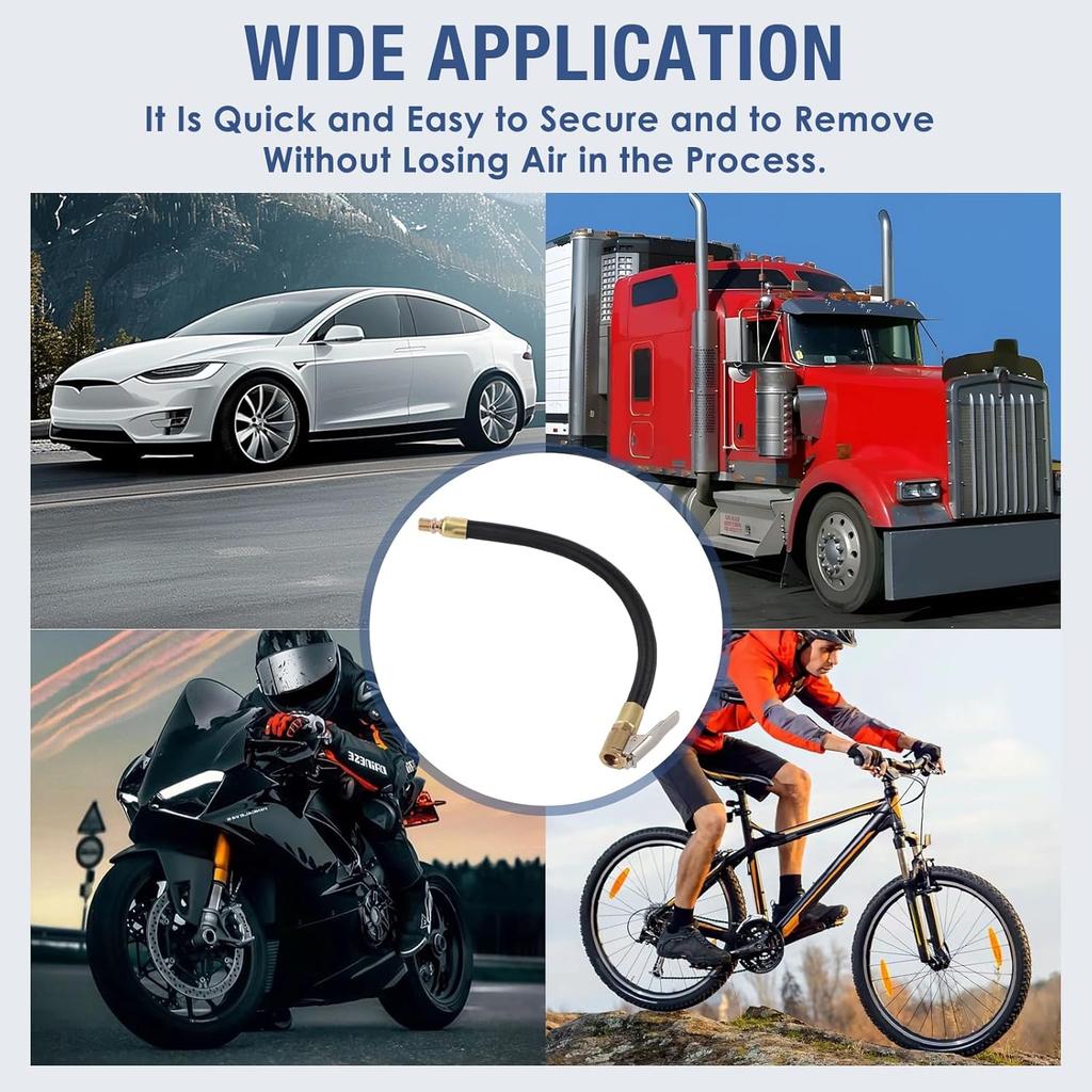 Tire Inflator Extension Tube Tyre Pump Quick Inflation Chuck Adapter Hose Quick-Inflation Clip Connector High-Pressure Tube Car Motorcycle