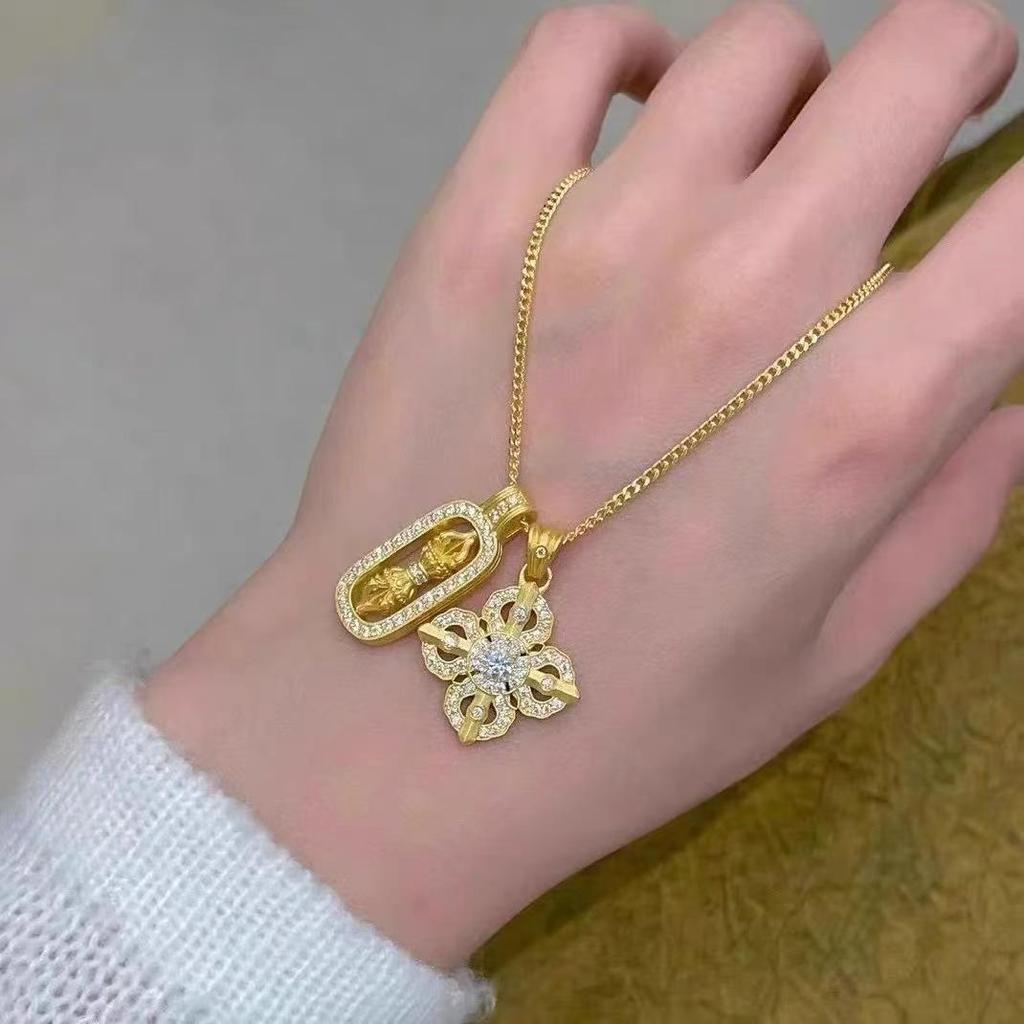 Gold Vajra Pendant Necklace with Diamond Accents - Perfect Gift for Her