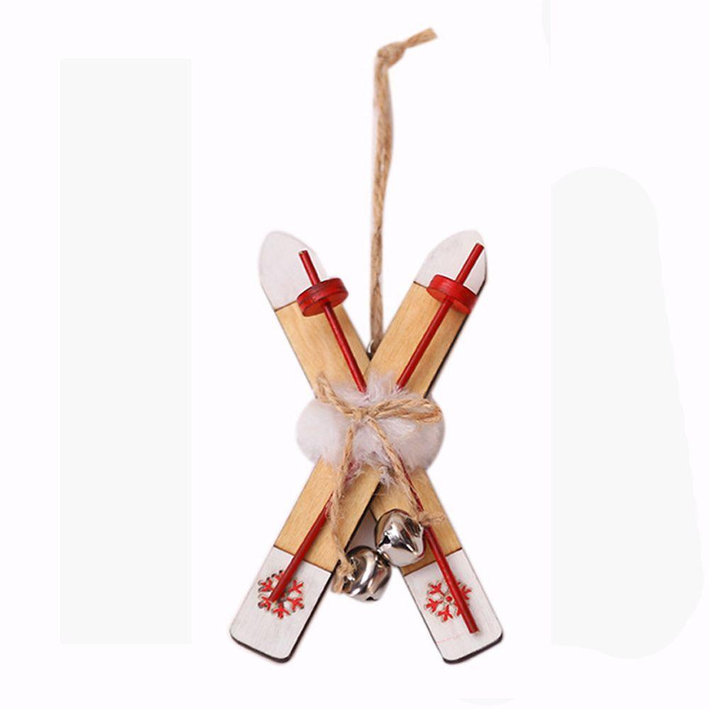 Home Party Decor Ornaments Xmas Christmas Decoration Wooden Sled Wooden Skiing Christmas Pendants