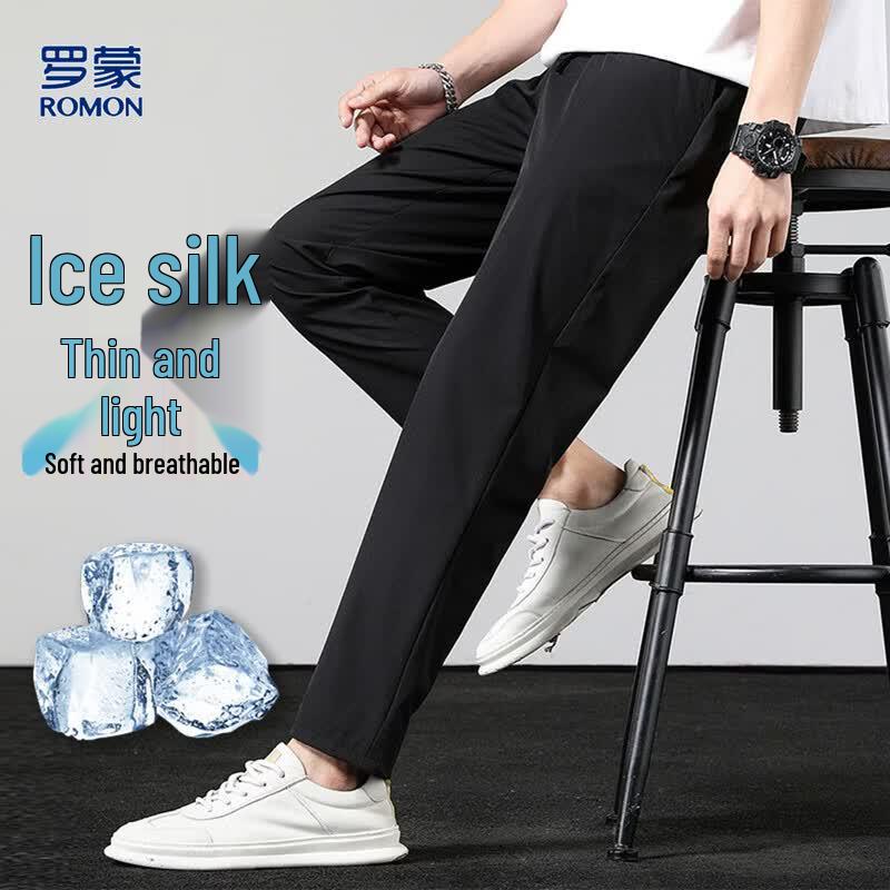 Luomeng Men s Ice Silk Straight-Leg Casual Pants 2XL