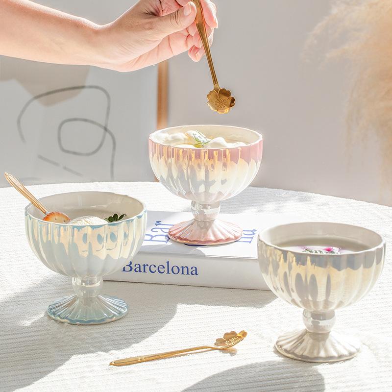 Nordic High Value Ice Cream Ceramic Cup Creative Pearl High Legged Mug Restaurant Fruit Dessert Bowl Cup