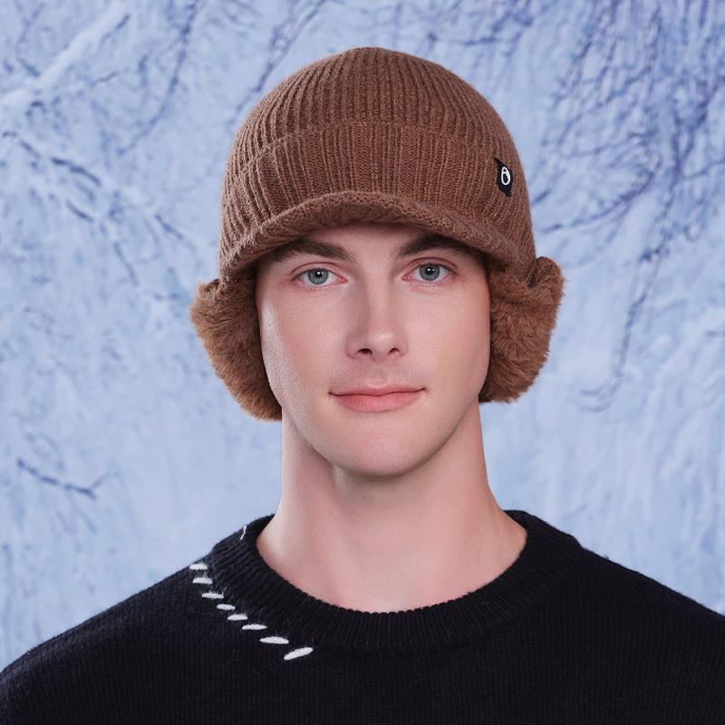 Winter Ohrenschutzkappe Herren Kältefest Warm Gestrickte Baseballkappe Outdoor Reiten Fleece Mütze