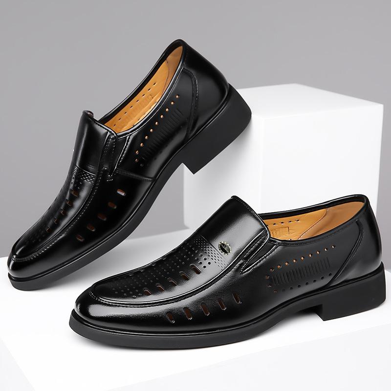 Men's Summer Casual Hollow Leather Shoes Soft Breathable Sandals Fashion Men's Soft Sole Oxford Footwear Moccasins Working Shoes
