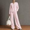 Women's 2 Piece Outfit Notch V Neck Henley Top and Wide Leg Pants Set Casual Solid Color Loungewear
