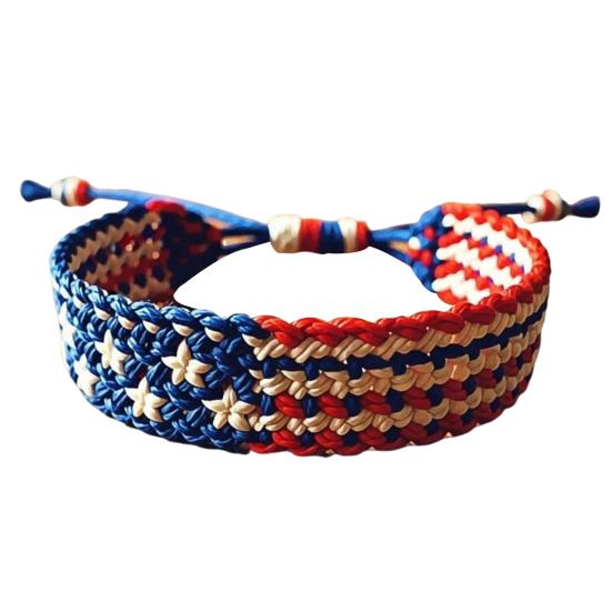 Woven Bracelet Handcrafted Red White Blue Patriotic Bracelet Adjustable American Flag Bracelet 4th of July Jewelry