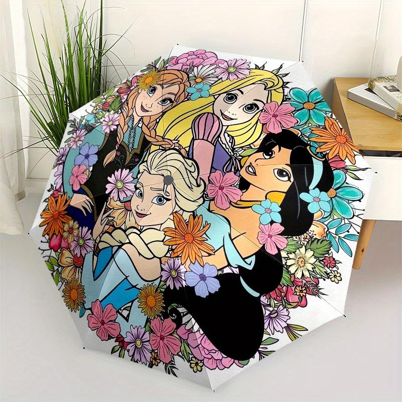 

Princesses Flowers Themed Automatic Opening and Closing Folding Umbrella, Reinforced 8 Ribs, Compact Travel Design, Fashionable Folding Umbr