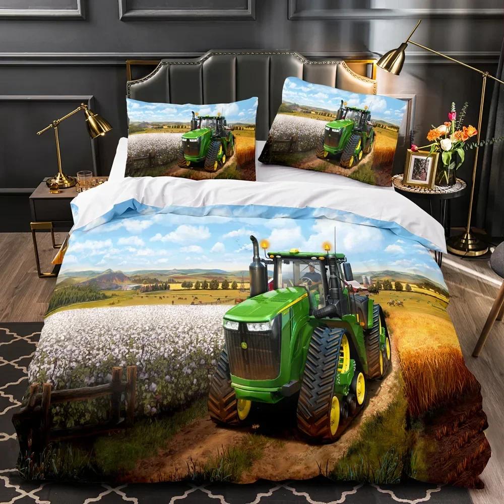 Boys Tractor Construction Cars Comfortable Duvet Quilt Cover Pillowcase Bedding Set Children Bedroom Decoration Home Textile