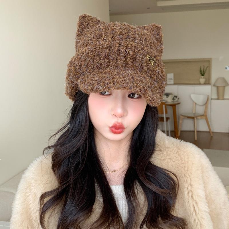 Korean Sweet and Versatile Bow Plush Baseball Cap FallSeason and ColdSeason Style DailyWear Ear Protection Hat Cold Warm Hat Women