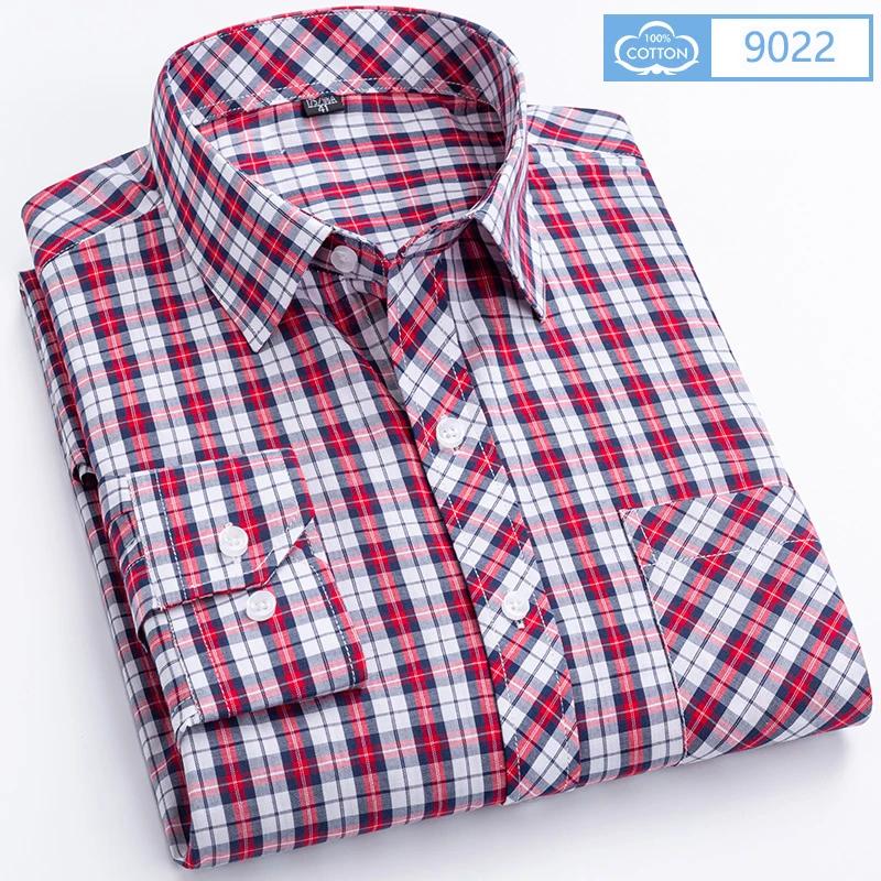 New Plaid Long Sleeve Dress Shirts For Man Cotton Classic Checked England Style Turn Down Collar M-8XL Men's Clothes Shirt Soft