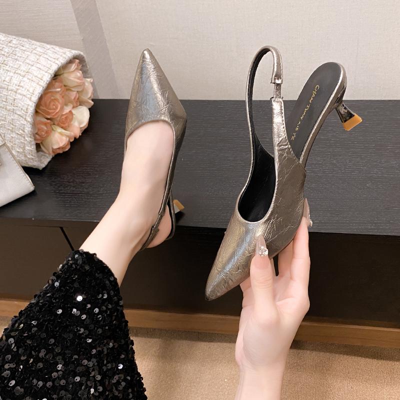 Fashion New Style Leopard Pointed Toe Sandals High Heels Shoes Women Slippers Slingback Summer Trend Sexy Dress Loafers Shallow Pumps
