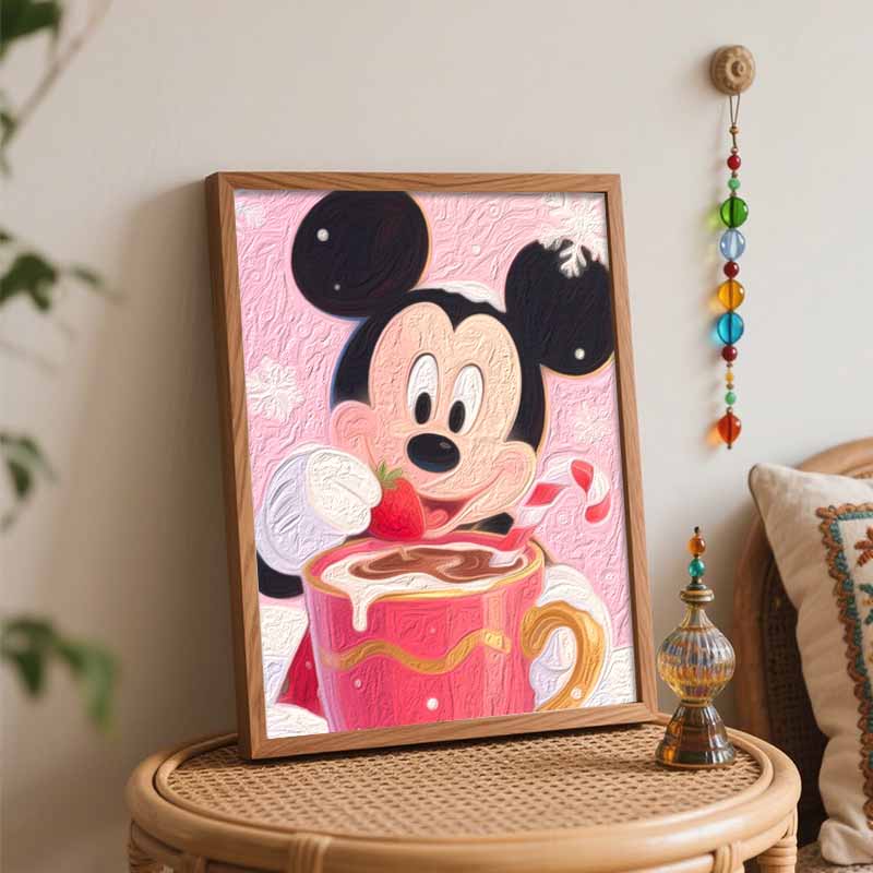 Disney Digital Oil Painting Mickey Mouse Hot Chocolate Strawberry Hand Painting Home Decoration Painting
