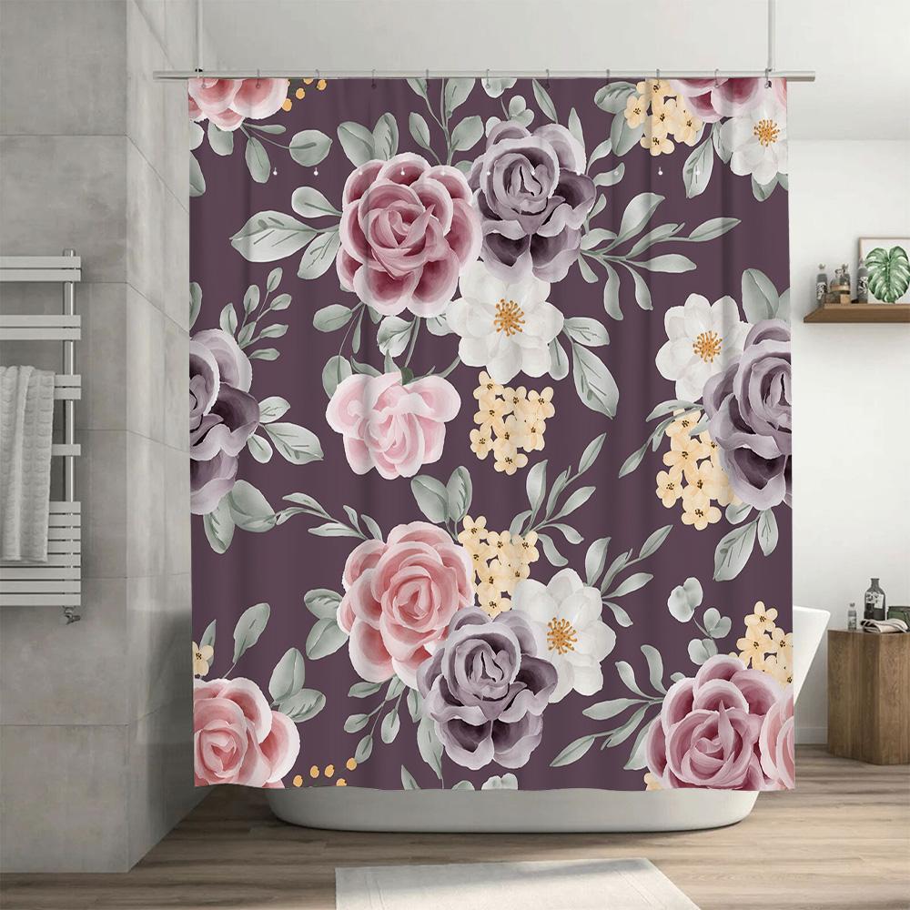 Luxury Watercolor Floral Shower Curtain for Bathroom Decor Modern Bath Mat Set in Various Colors