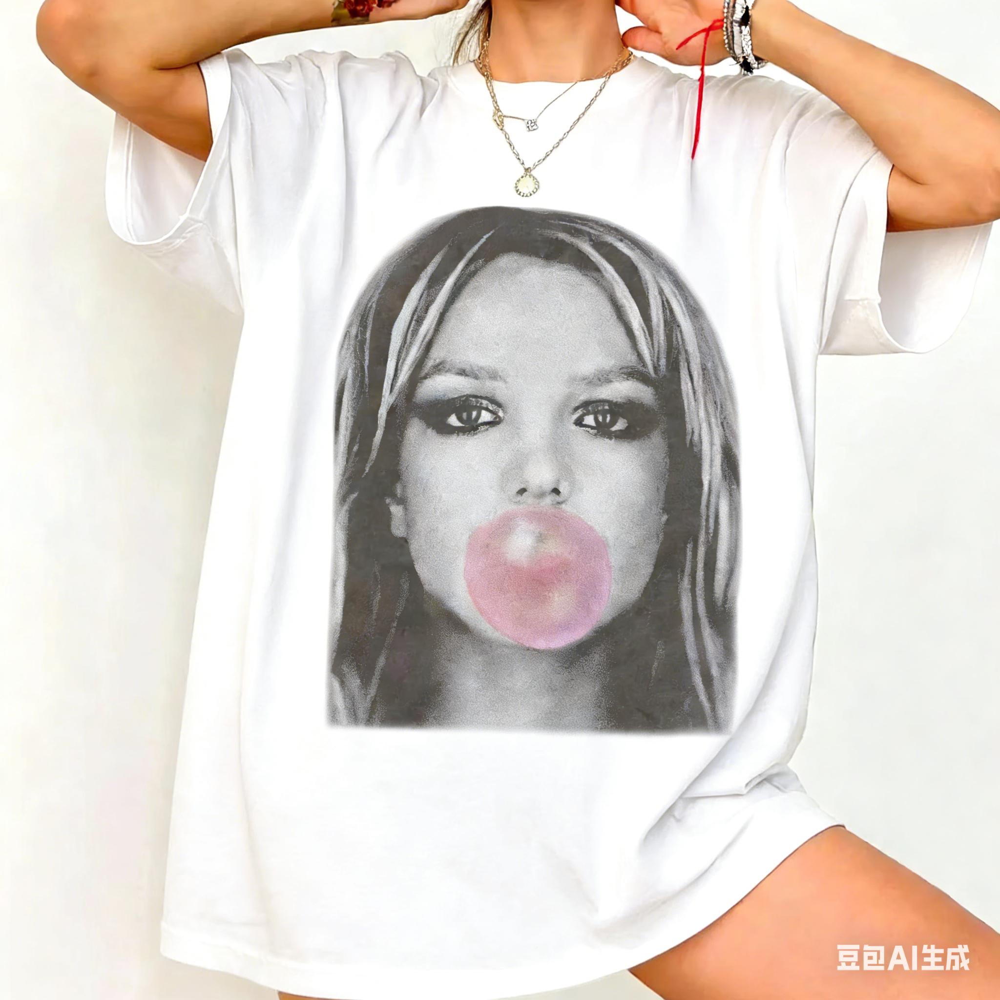 

Plus Size Britney Spears Bubble Gum Balloon Print T-shirts Summer Fashion High Quality Short Sleeved Casual Sports Pullover Tops 4XL