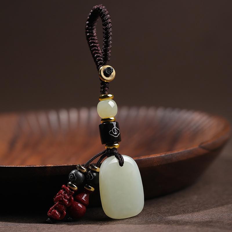 Hetian Jade Pixiu Keychain New Car Pendant Men s High-End Jade Ornament Women s Exquisite Accessory 【about15*20*6.5MM】Sma