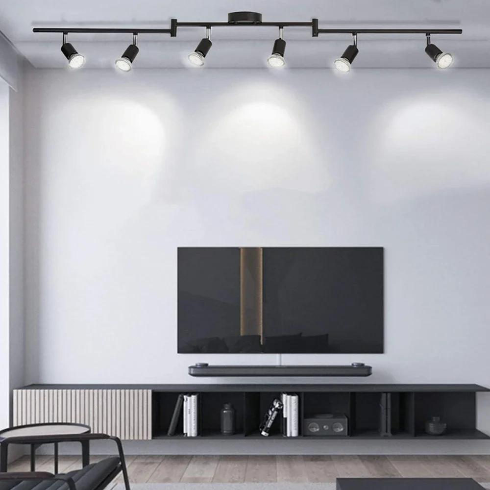 6 Head LED Ceiling Light GU10 Rotatable Angle Adjustable Lamp Black for Living Room Bedroom AC90-260v Spot Lighting