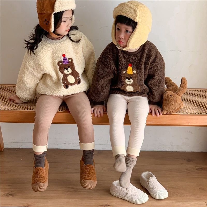 Unisex Kids' Plush Warmth Bottoms with Cartoon Patterns Ideal for Autumn and Winter Outdoor Activities Kids Pants