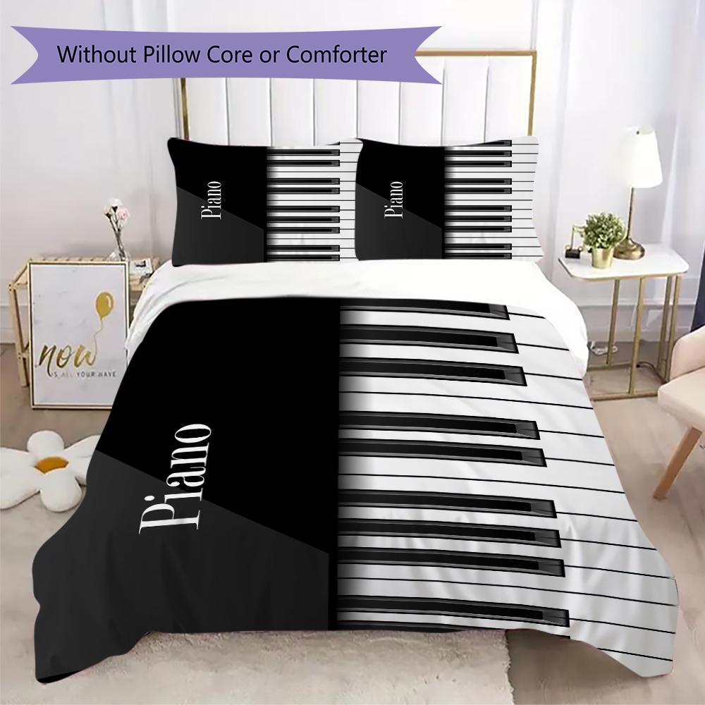 

1PC Piano keys music Theme Bedding Quilt Set Quilt Cover Pillowcase Home Decoration Birthday Gift (1 * duvet cover + 2 * pillowcase, without core)A7 135x200cm