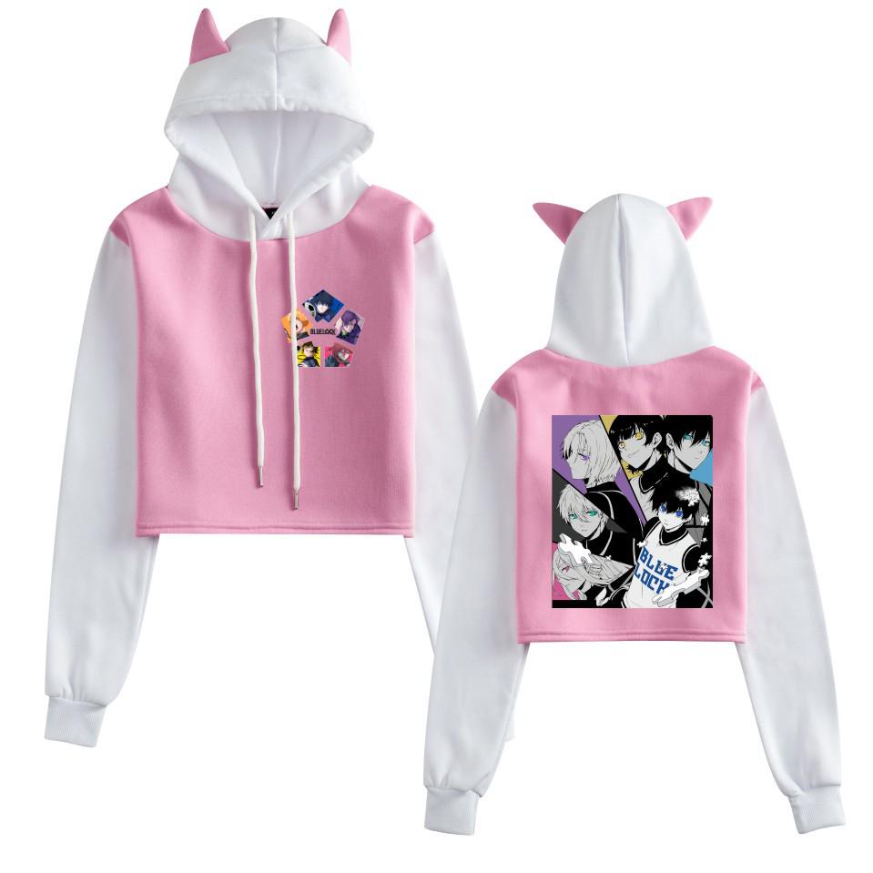 Nuova Felpa con Cappuccio Blu Prison Blue Lock Anime con Orecchie da Gatto - Collezione Autunno/Inverno Donna
